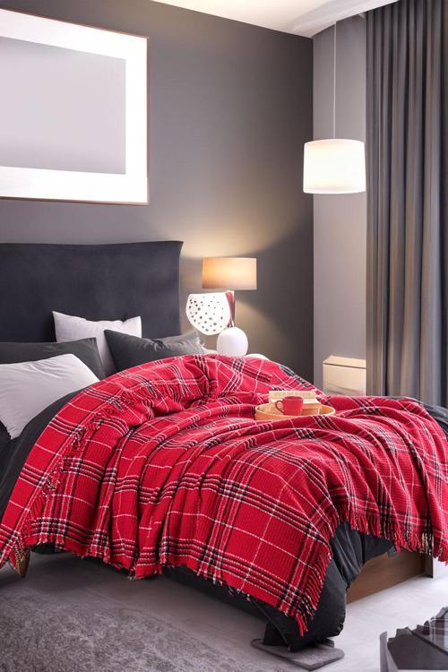 Battaniye Pamuklu Çift Kişilik Warm Soft Kırmızı