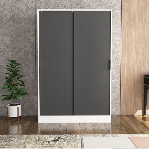 Berceste Antrasit Beyaz 2 Sürgü Kapaklı 8 Bölmeli Dolap Gardırop 120x48 cm