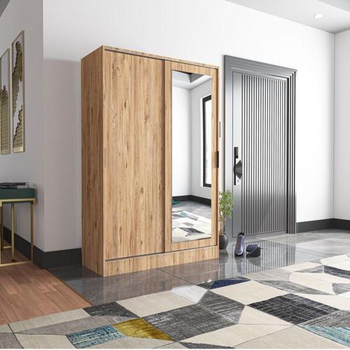 Aura Dual Pine Portmanto Vestiyer Ayakkabılık Aynalı 2 Sürgü Kapaklı 120x48 cm