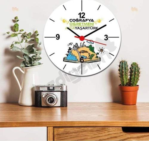 Coğrafya Öğretmeni Yeşil Tasarım Duvar Saati