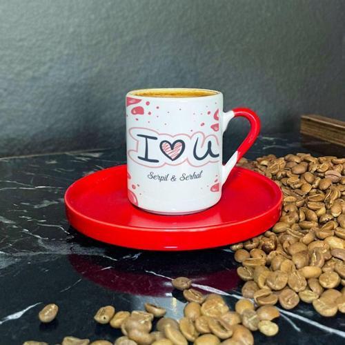 I Love You Kırmızı Türk Kahvesi Fincanı