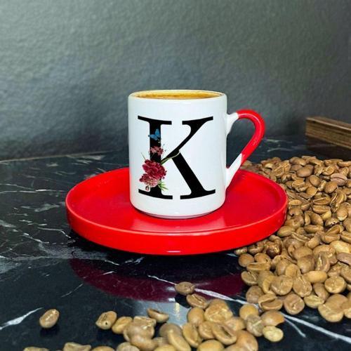 K Harfi Kırmızı Türk Kahvesi Fincanı