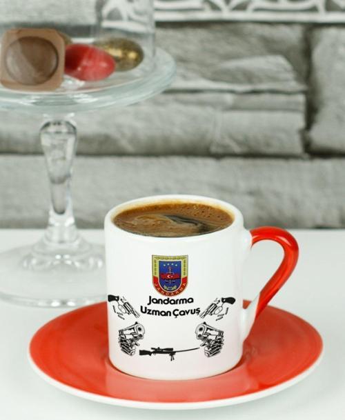Jandarma Uzman Çavuş Türk Kahvesi Fincanı Kırmızı