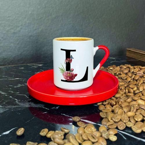 L Harfi Kırmızı Türk Kahvesi Fincanı