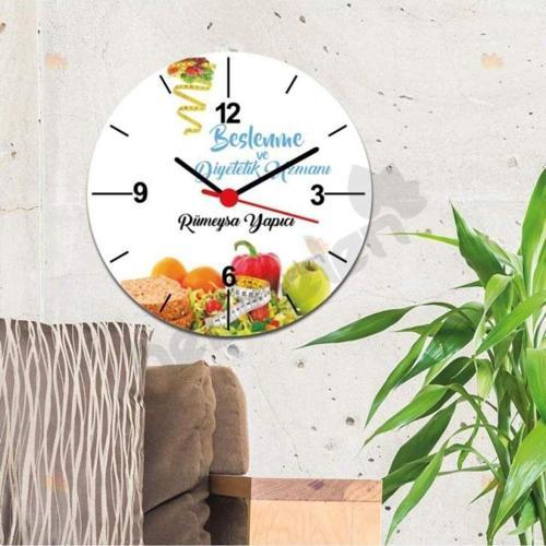 Beslenme Ve Diyetetik Uzmanı Mavi Tasarım Duvar Saati