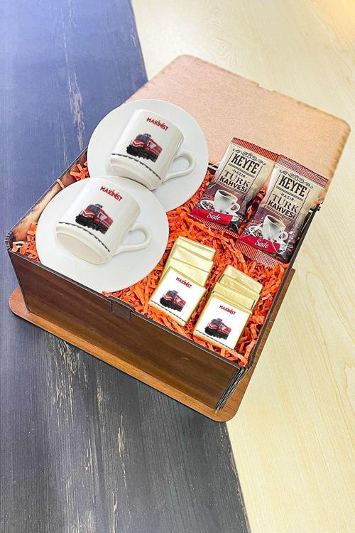 Makinist Türk Kahvesi Fincanı Ahşap Kutulu Set
