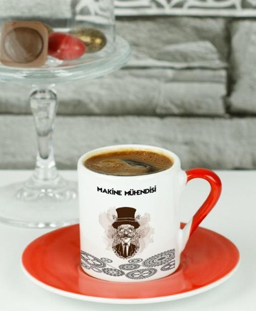 Makine Mühendisi Türk Kahvesi Fincanı Kırmızı