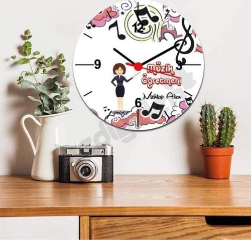 Müzik Öğretmenine Hediye Kırmızı Tasarım Duvar Saati