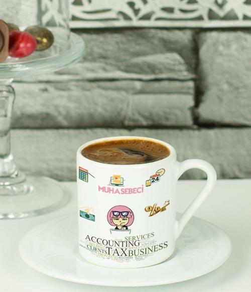 Muhasebeci Türk Kahvesi Fincanı Beyaz