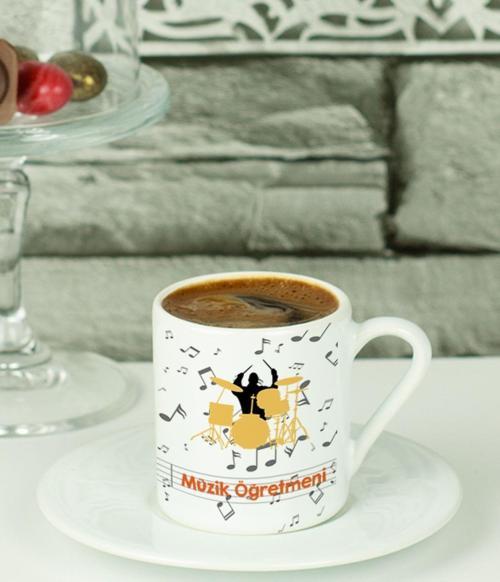 Müzik Öğretmeni Türk Kahvesi Fincanı Beyaz