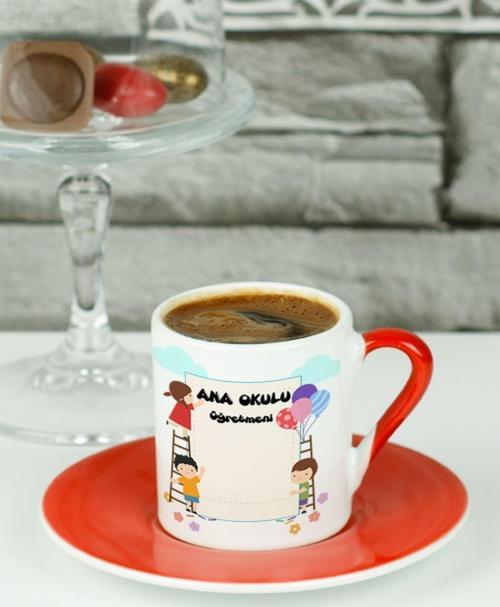 Ana Okulu Öğretmeni Türk Kahvesi Fincanı Kırmızı