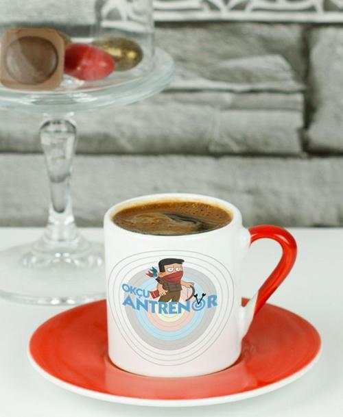 Okçu Antrenör Türk Kahvesi Fincanı Kırmızı