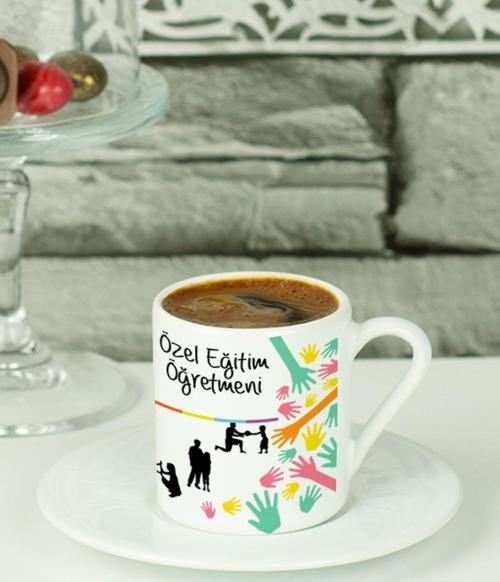 Özel Eğitim Öğretmeni Türk Kahvesi Fincanı Beyaz