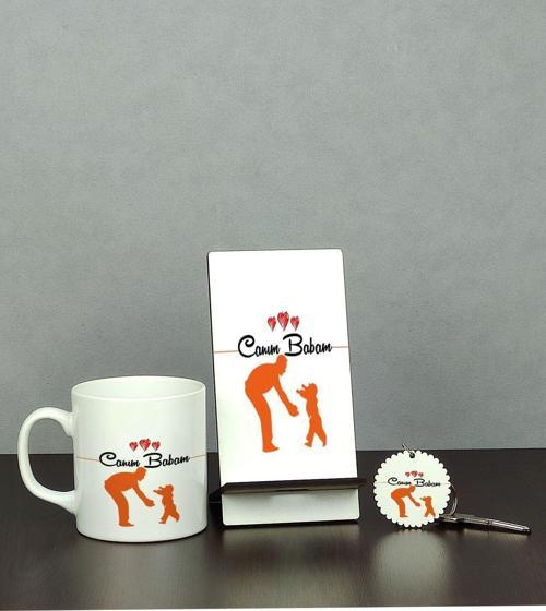 Babalar Günü Hediyesi Üçlü Set (Kupa + Telefon Standı + Anahtarlık)