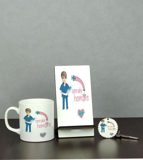Cerrahi Hemşire Üçlü Set (Kupa + Telefon Standı + Anahtarlık)