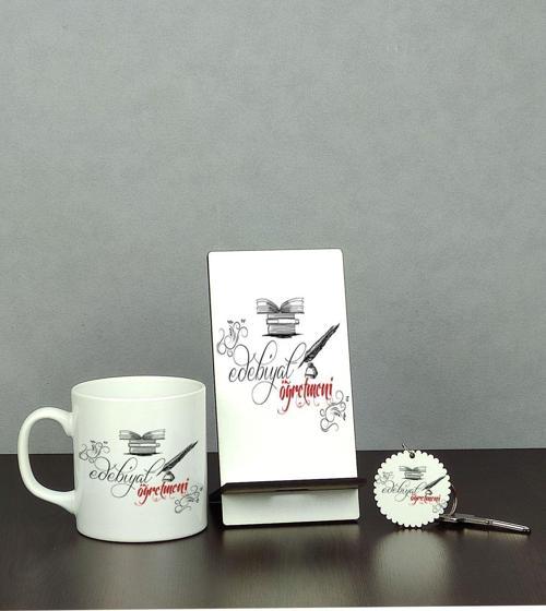 Edebiyat Öğretmeni Üçlü Set (Kupa + Telefon Standı + Anahtarlık)