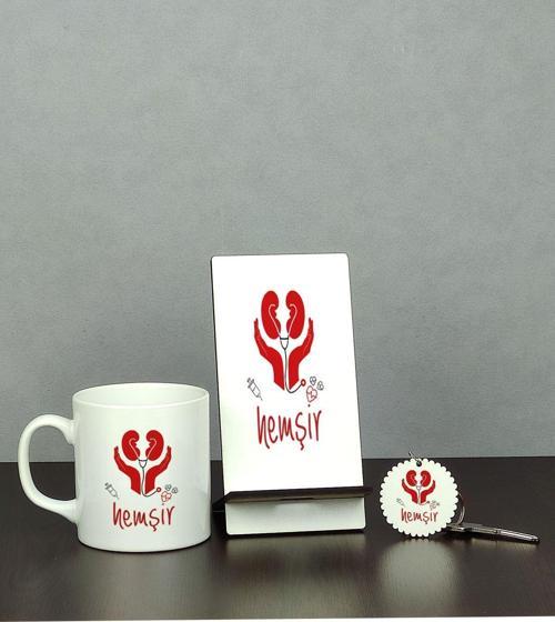Hemşir Üçlü Set (Kupa + Telefon Standı + Anahtarlık)