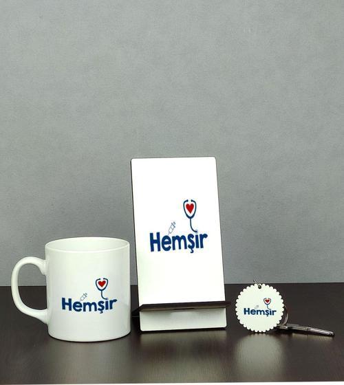 Hemşir Üçlü Set (Kupa + Telefon Standı + Anahtarlık)