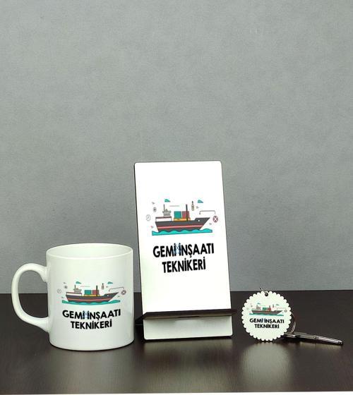 Gemi Inşaatı Teknikeri Üçlü Set (Kupa + Telefon Standı + Anahtarlık)
