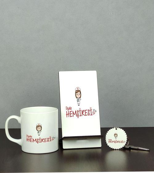 Diyaliz Hemşiresi Üçlü Set (Kupa + Telefon Standı + Anahtarlık)