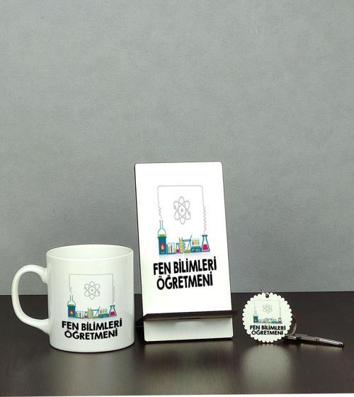 Fen Bilimleri Öğretmeni Üçlü Set (Kupa + Telefon Standı + Anahtarlık)