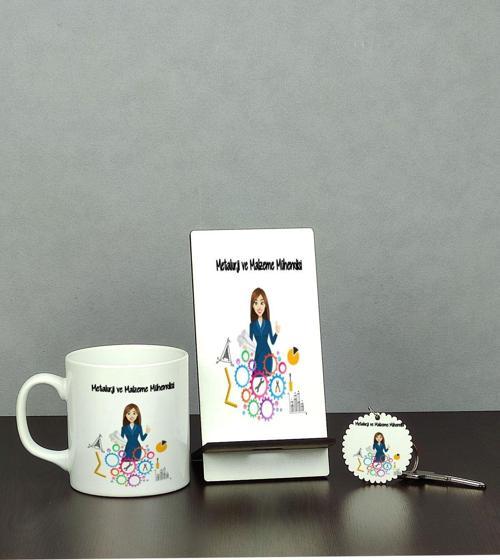 Metalurji Ve Malzeme Mühendisi Üçlü Set (Kupa + Telefon Standı + Anahtarlık)