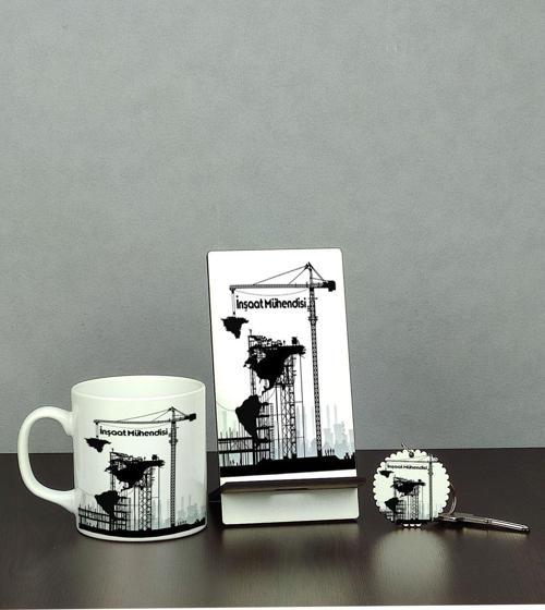 Inşaat Mühendisi Üçlü Set (Kupa + Telefon Standı + Anahtarlık)