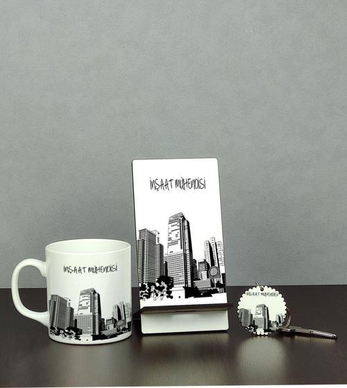 Inşaat Mühendisi Üçlü Set (Kupa + Telefon Standı + Anahtarlık)