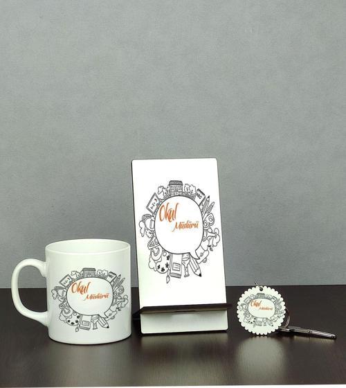 Okul Müdürü Üçlü Set (Kupa + Telefon Standı + Anahtarlık)