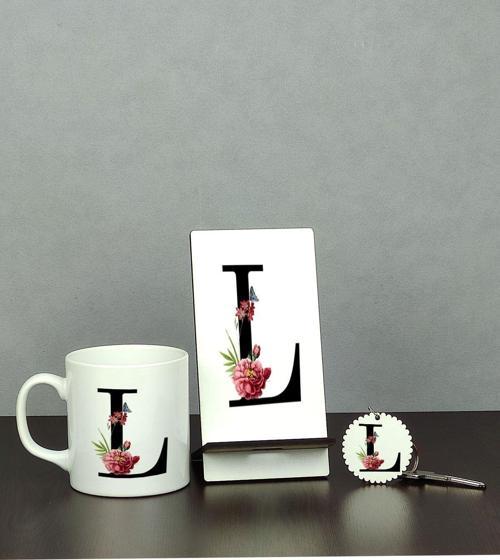 L Harfi Üçlü Set (Kupa + Telefon Standı + Anahtarlık)