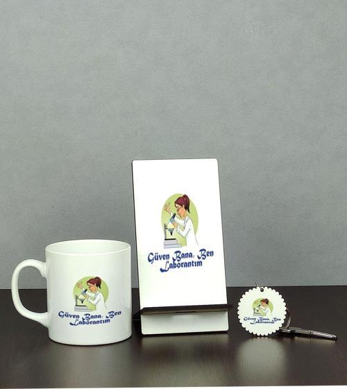 Güven Bana Ben Laborantım Üçlü Set (Kupa + Telefon Standı + Anahtarlık)