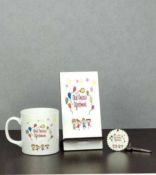 Okul Öncesi Öğretmeni Üçlü Set (Kupa + Telefon Standı + Anahtarlık)