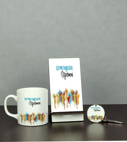 Işitme Engelliler Öğretmeni Üçlü Set (Kupa + Telefon Standı + Anahtarlık)