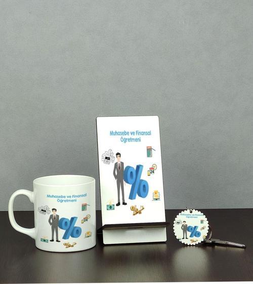 Muhasebe Ve Finansal Öğretmeni Üçlü Set (Kupa + Telefon Standı + Anahtarlık)