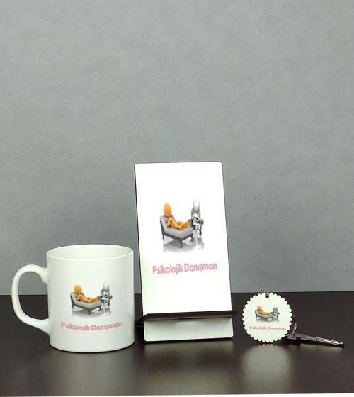 Psikolojik Danışman Üçlü Set (Kupa + Telefon Standı + Anahtarlık)