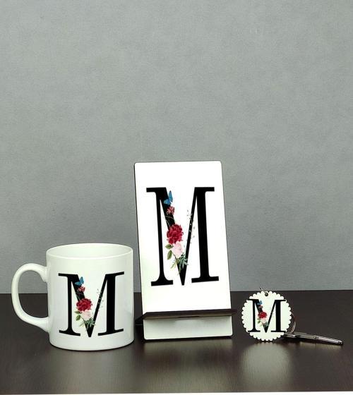 M Harfi Üçlü Set (Kupa + Telefon Standı + Anahtarlık)