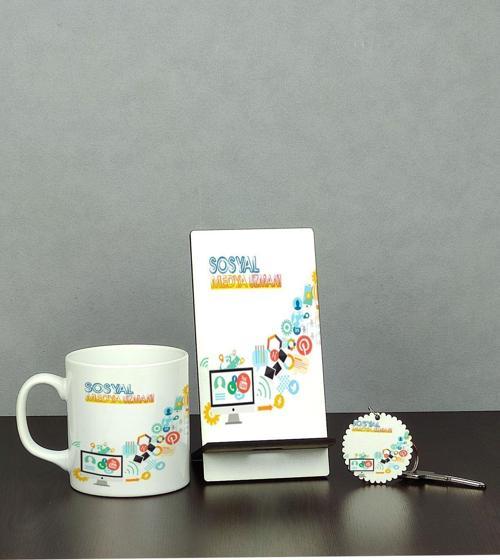 Sosyal Medya Uzmanı Üçlü Set (Kupa + Telefon Standı + Anahtarlık)