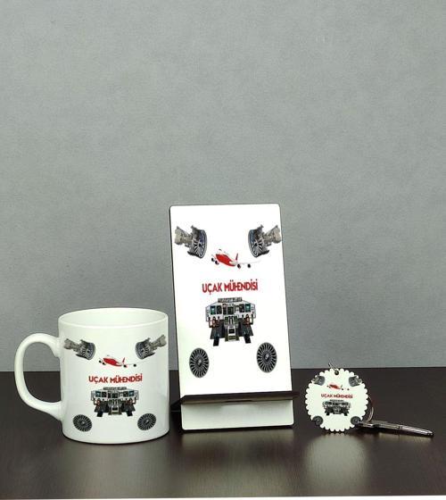 Uçak Mühendisi Üçlü Set (Kupa + Telefon Standı + Anahtarlık)