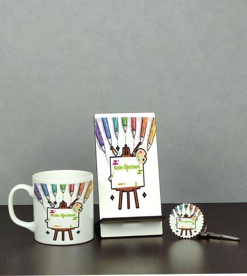 Resim Öğretmeni Üçlü Set (Kupa + Telefon Standı + Anahtarlık)