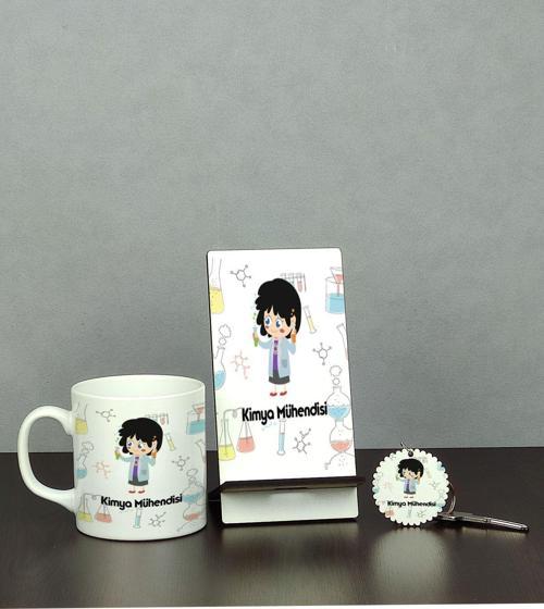 Kimya Mühendisi Üçlü Set (Kupa + Telefon Standı + Anahtarlık)