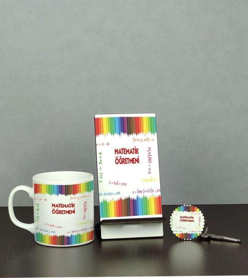 Matematik Öğretmeni Üçlü Set (Kupa + Telefon Standı + Anahtarlık)