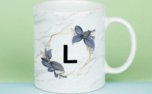 Mermer Tasarımlı L Harfi Kupa Bardak