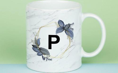 Mermer Tasarımlı P Harfi Kupa Bardak