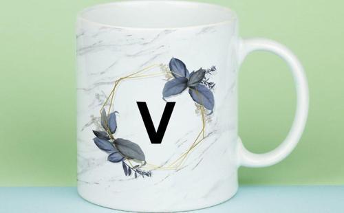 Mermer Tasarımlı V Harfi Kupa Bardak