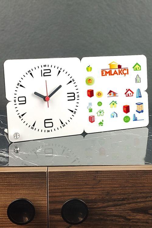 Emlakçı Ahşap Masa Saati