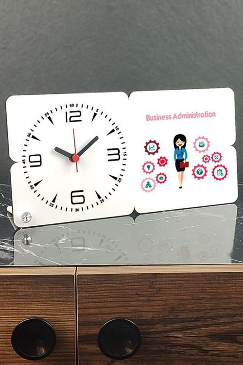 Business Administration Ahşap Masa Saati