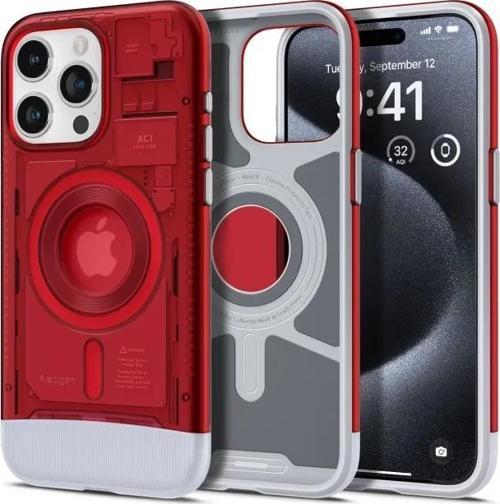 iphone 15 Pro Manyetik Klasik C1 MagFit Kılıf Ruby