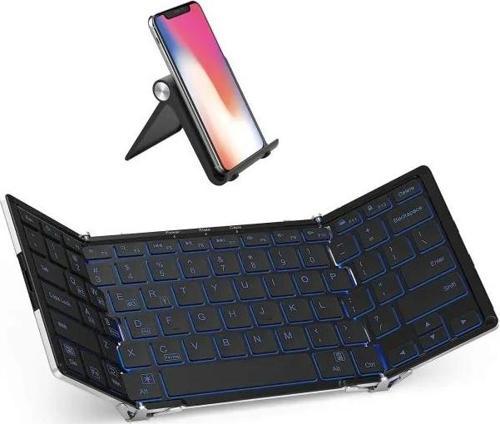 BK05 3 Renkli Arka Aydınlatmalı Katlanabilir Bluetooth Klavye