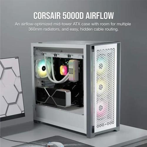 5000D Hava Akışlı Temperli Cam Mid-Tower ATX PC Kasası Beyaz