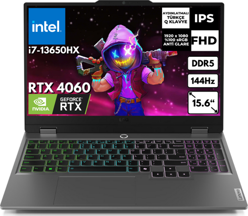 LOQ 15IRX9 i7-13650HX 64 GB 1 TBSSD 8GB RTX4060(115W) 15.6" FHD 144Hz Windows 11 Pro Gaming Notebook 83DV00WTTR BT70
